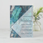 Elegant Blue Blauwgroen Marble Geometric Wedding Kaart (Staand voorkant)