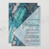 Elegant Blue Blauwgroen Marble Geometric Wedding Kaart (Voorkant / Achterkant)