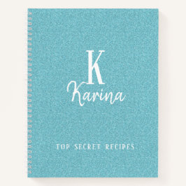 Elegant blue blauwgroen monogram scriptnaam recept notitieboek