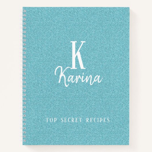 Elegant blue blauwgroen monogram scriptnaam recept notitieboek (Voorkant)