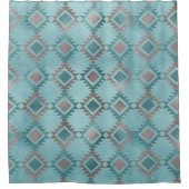 Elegant Blue Blauwgroen Southwestern Diamond Patte Douchegordijn (Voorkant)