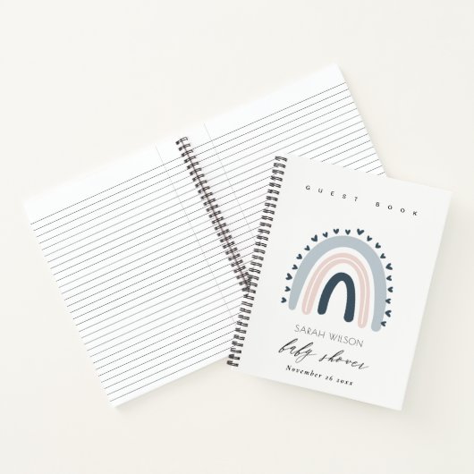 ELEGANT BLUE BLUSH RAINBOW HEART BABY SHOWER NOTITIEBOEK (Binnen)