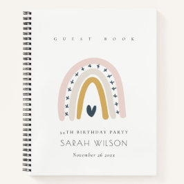 ELEGANT BLUE BLUSH RAINBOW HEART KIDS BIRTHDAY NOTITIEBOEK