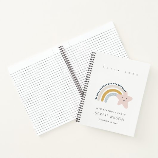 ELEGANT BLUE BLUSH RAINBOW STAR KIDS BIRTHDAY NOTITIEBOEK (Binnen)