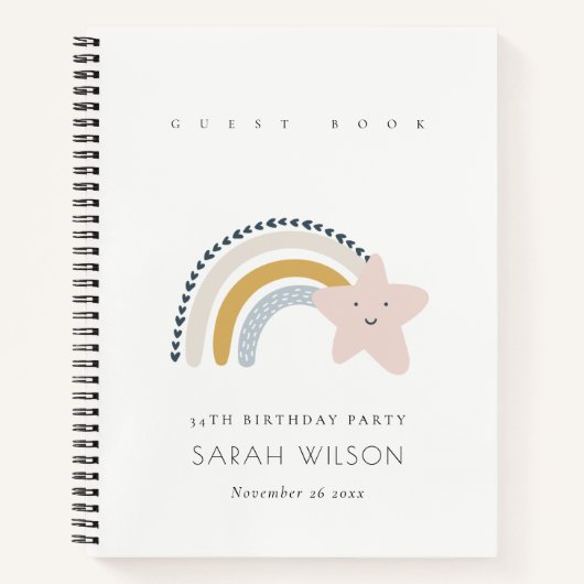 ELEGANT BLUE BLUSH RAINBOW STAR KIDS BIRTHDAY NOTITIEBOEK (Voorkant)
