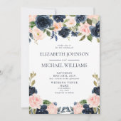 Elegant Blue Blush Waterverf Floral Photo Wedding Kaart (Voorkant)