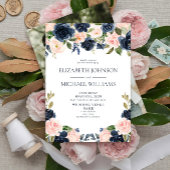 Elegant Blue Blush Waterverf Floral Photo Wedding Kaart