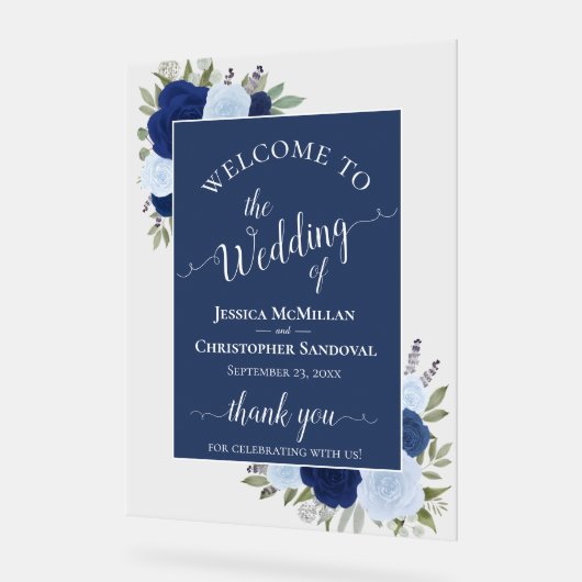 Elegant Blue Boho Chic Roses Wedding Welcome Acryl Bord (Hoek)