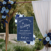 Elegant Blue Boho Chic Roses Wedding Welcome Acryl Bord