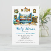 Elegant Blue Boho Wieg Kwekerij Kamer Baby shower Kaart (Staand voorkant)
