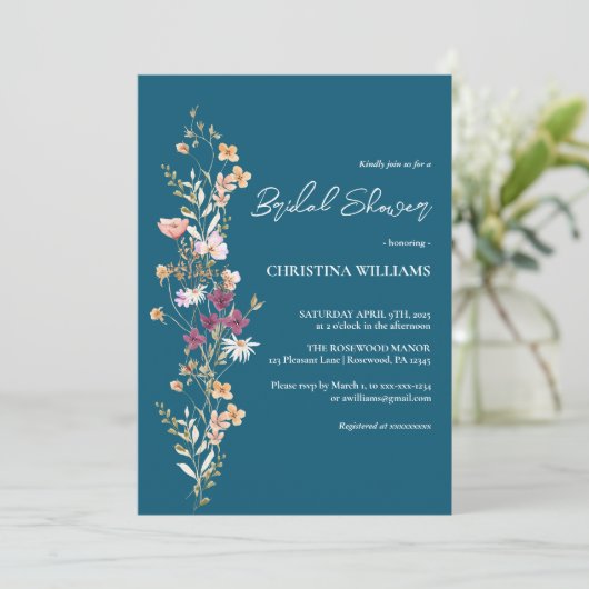 Elegant Blue Boho Wildflower Vrijgezellenfeest Kaart (Staand voorkant)