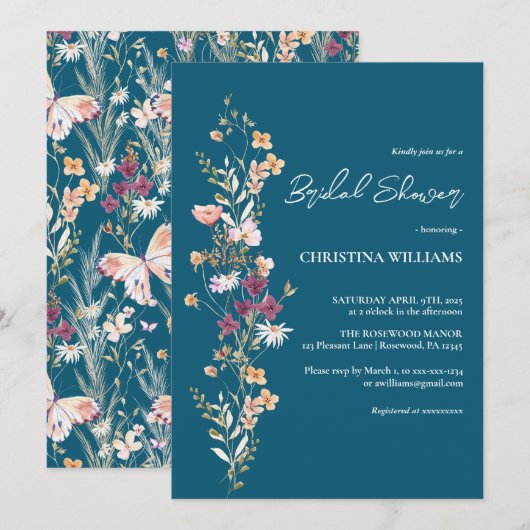 Elegant Blue Boho Wildflower Vrijgezellenfeest Kaart (Voorkant / Achterkant)