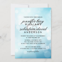Elegant Blue Bokeh Light Chic Wedding Kaart