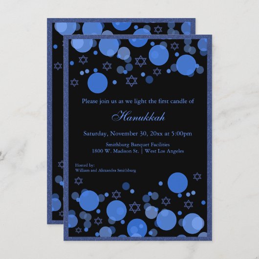 Elegant Blue Bokeh Lights Hanukkah Celebration Kaart (Voorkant / Achterkant)