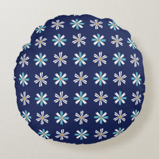 Elegant Blue Botanical Accent Motif Round Pillow Rond Kussen