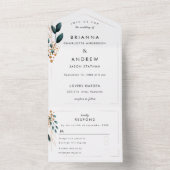 Elegant Blue Botanical All In One Uitnodiging (Binnen)