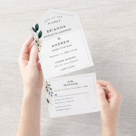 Elegant Blue Botanical All In One Uitnodiging