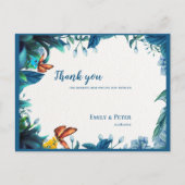 Elegant Blue Botanical Butterfly Wedding Thank You Briefkaart (Voorkant)