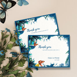 Elegant Blue Botanical Butterfly Wedding Thank You Briefkaart