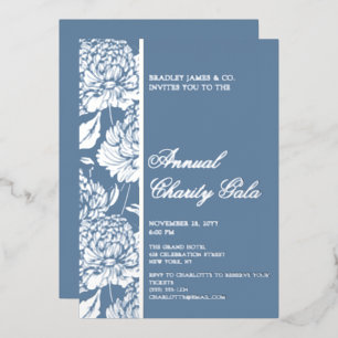 Elegant Blue Botanical Charity Event Gala Party Folie Uitnodiging