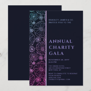 Elegant Blue Botanical Charity Event Gala Party Kaart