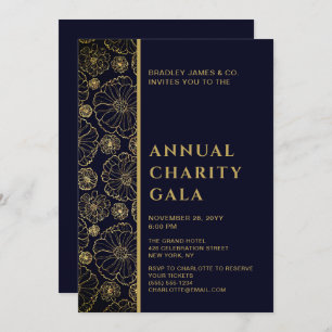 Elegant Blue Botanical Charity Event Gala Party Kaart