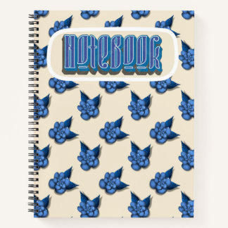 Elegant Blue Botanical Floral Pattern Notebook Vin Notitieboek