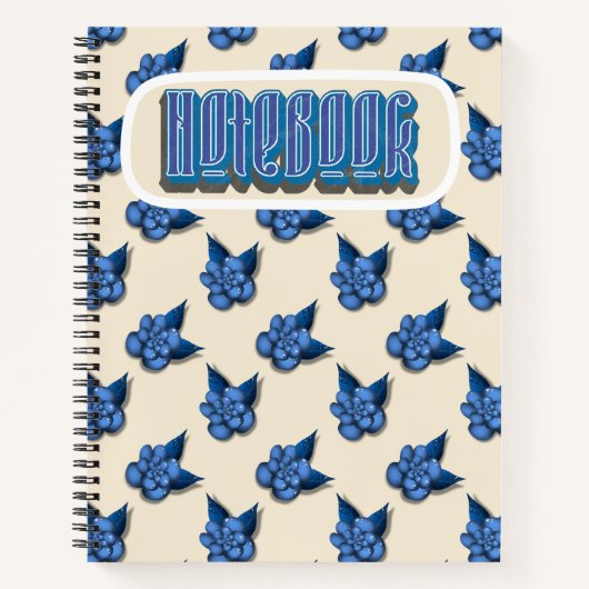 Elegant Blue Botanical Floral Pattern Notebook Vin Notitieboek (Voorkant)
