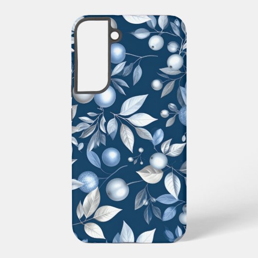 Elegant Blue Botanical Floral Pattern Samsung Galaxy Hoesje (Achterkant)