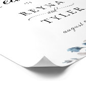 Elegant Blue Botanical Floral Weddenschap Welkom Poster (Hoek)