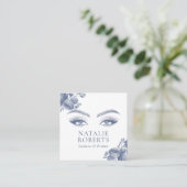 Elegant Blue Botanical Lashes & Brows Beauty Salon Vierkante Visitekaartje (Staand voorkant)