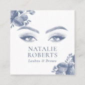 Elegant Blue Botanical Lashes & Brows Beauty Salon Vierkante Visitekaartje (Voorkant)