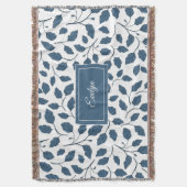 Elegant Blue Botanical Leaves Throw Blanket Deken (Voorkant Verticaal)