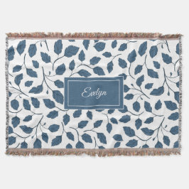 Elegant Blue Botanical Leaves Throw Blanket Deken