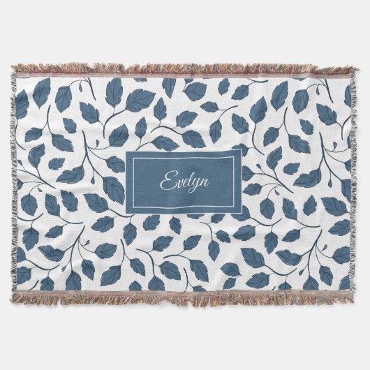 Elegant Blue Botanical Leaves Throw Blanket Deken (Voorkant)