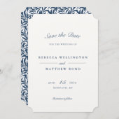 Elegant Blue  Botanical Pattern Weddenschap Save The Date (Voorkant / Achterkant)
