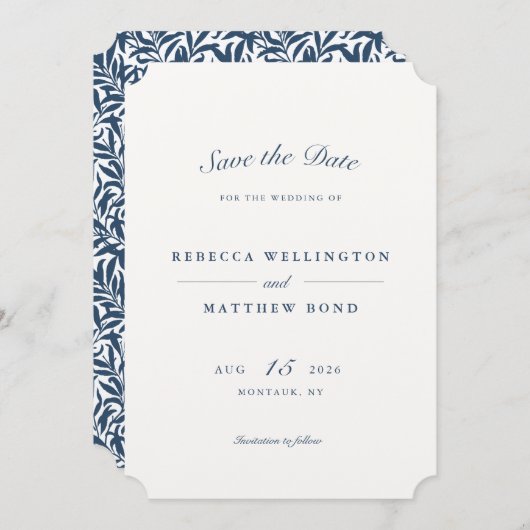 Elegant Blue  Botanical Pattern Weddenschap Save The Date (Voorkant / Achterkant)