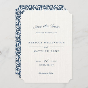 Elegant Blue Botanical Pattern Weddenschap Save The Date