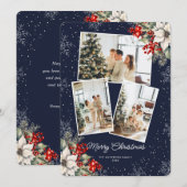 Elegant Blue Botanical Photo Christmas Card Feestdagenkaart (Voorkant / Achterkant)