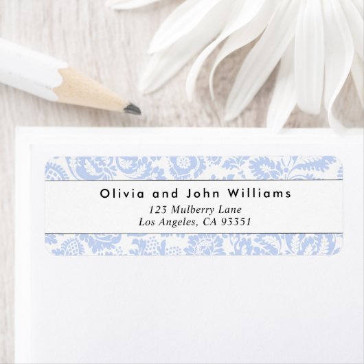 Elegant Blue Botanical Return Address Etiket (Insitu)