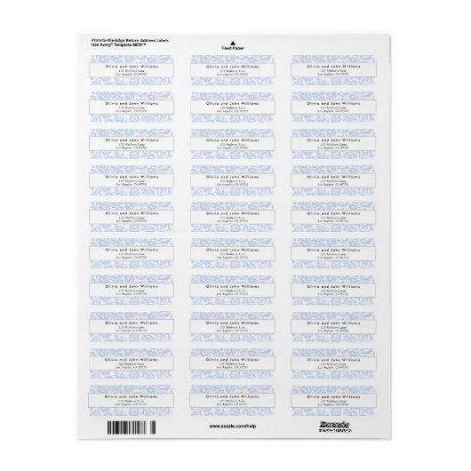 Elegant  Blue Botanical Return Address Etiket (Full Sheet)