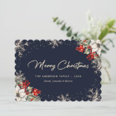 Elegant Blue Botanical Snowflake Christmas Card Feestdagenkaart (Staand voorkant)