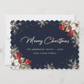 Elegant Blue Botanical Snowflake Christmas Card Feestdagenkaart (Voorkant)