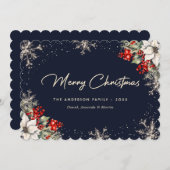 Elegant Blue Botanical Snowflake Christmas Card Feestdagenkaart (Voorkant / Achterkant)