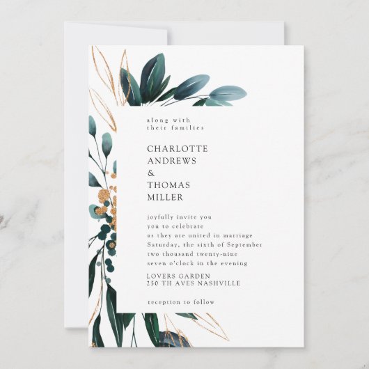 Elegant Blue Botanical Trending Wedding Kaart (Voorkant)