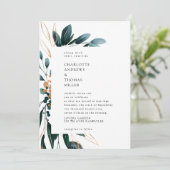 Elegant Blue Botanical Trending Wedding Kaart (Staand voorkant)