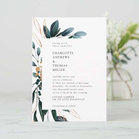 Elegant Blue Botanical Trending Wedding Kaart (Staand voorkant)