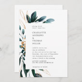 Elegant Blue Botanical Trending Wedding Kaart (Voorkant / Achterkant)