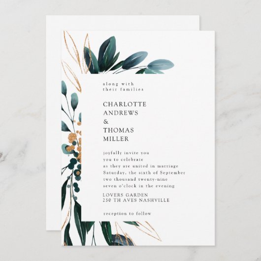 Elegant Blue Botanical Trending Wedding Kaart (Voorkant / Achterkant)