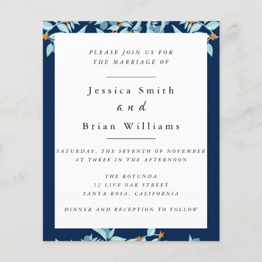 Elegant Blue Botanical Wedding Flyer (Voorkant)